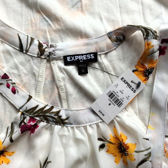 Tank Top EXPRESS White Yellow Purple Green Floral Sleeveless Cool Summer NWT - M - Picture 3 of 5